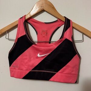 Nike Women's Pink and Black Striped Sports Bra